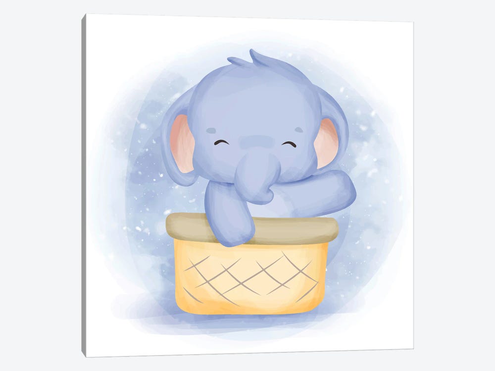 Baby Elephant In A Basket by Art Mirano 1-piece Canvas Wall Art
