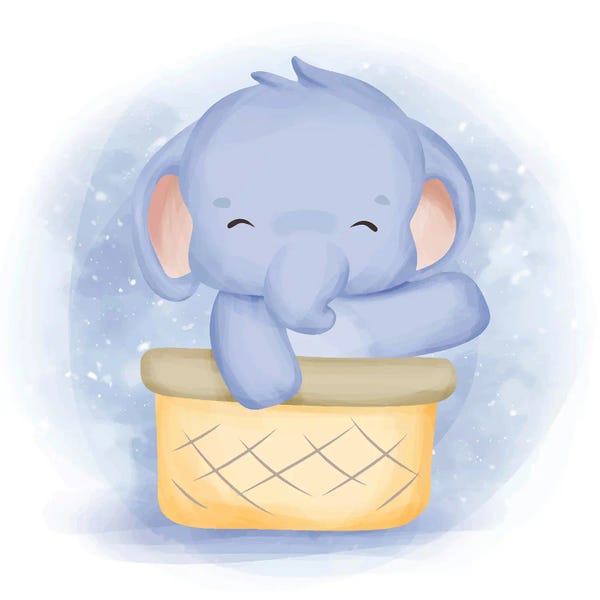 Art Mirano: Baby Elephant In A Basket by Art Mirano