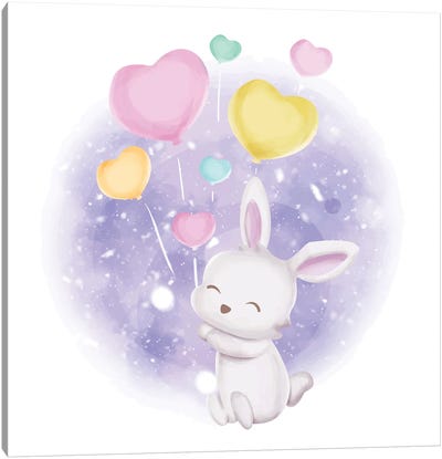 Baby Rabbit With Lovely Balloons Canvas Art Print - Balloons