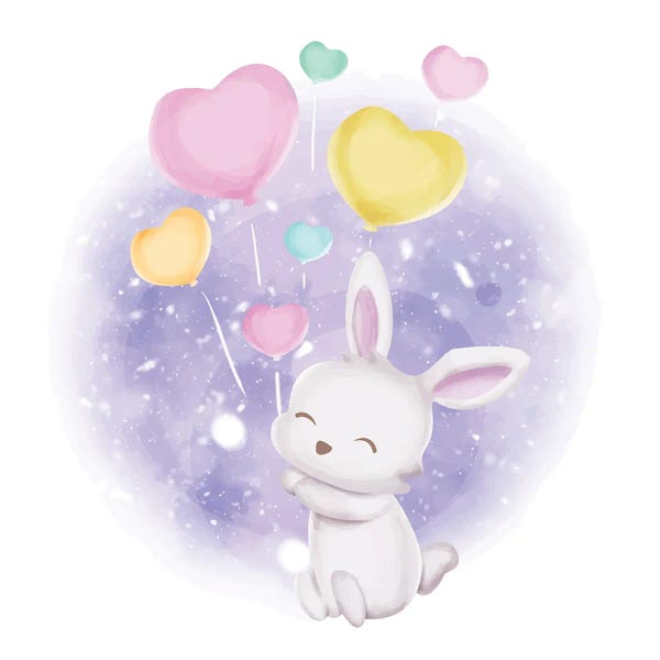 Art Mirano: Baby Rabbit With Lovely Balloons by Art Mirano