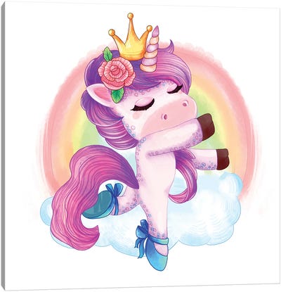 Dancing Unicorn Canvas Art Print - Crown Art