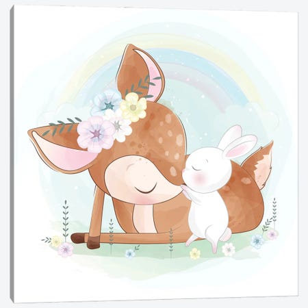 Cute Little Deer With Bunny Canvas Print #ARM901} by Art Mirano Canvas Wall Art