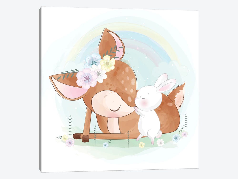 Cute Little Deer With Bunny by Art Mirano 1-piece Art Print
