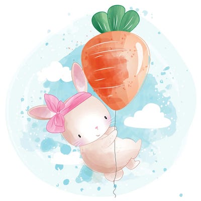 Little Bunny Flying With Carrot by Art Mirano canvas print