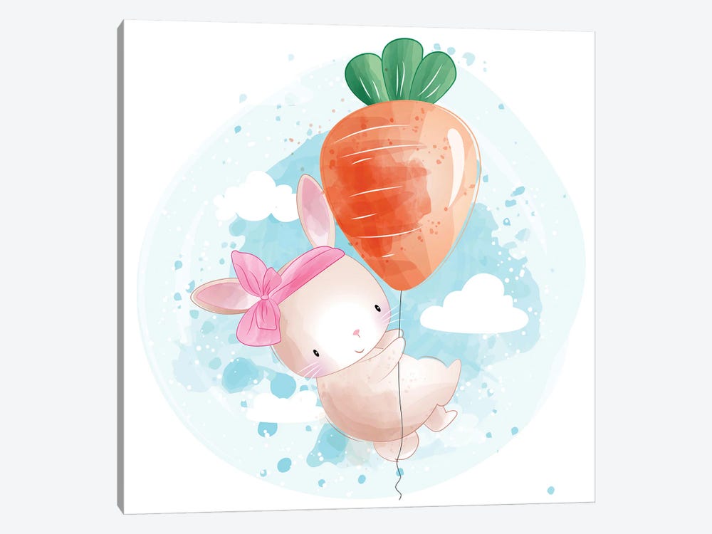 Little Bunny Flying With Carrot by Art Mirano 1-piece Canvas Wall Art