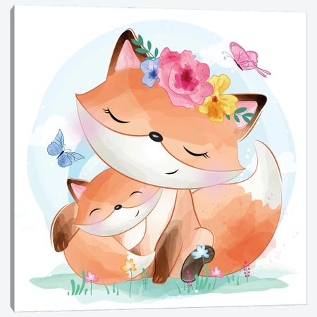 Little Foxy With Flower Canvas Print #ARM904} by Art Mirano Canvas Print