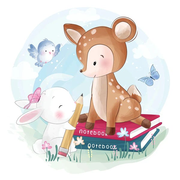 Art Mirano: Little Deer With Bunny by Art Mirano