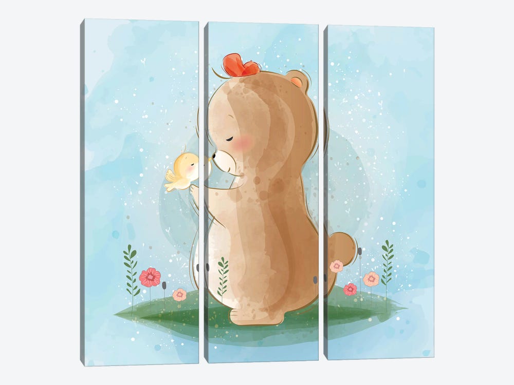 Cute Bear Playing by Art Mirano 3-piece Canvas Print