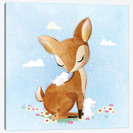 Deer With Little Bunnies Canvas Print #ARM911} by Art Mirano Art Print