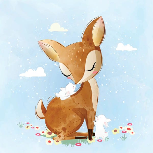 Art Mirano: Deer With Little Bunnies by Art Mirano
