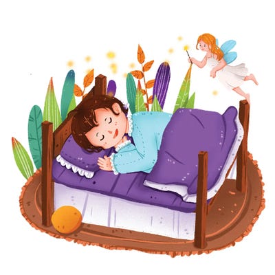 Sleeping Kids And Elves by Art Mirano art print