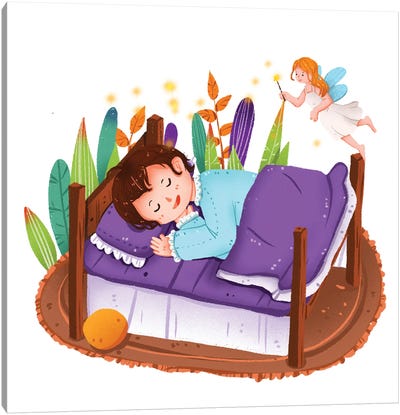 Sleeping Kids And Elves Canvas Art Print
