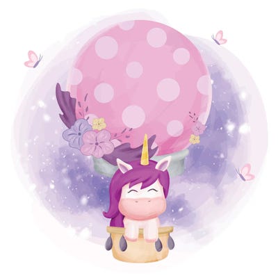 Unicorn Fly With Air Balloon by Art Mirano multi panel art