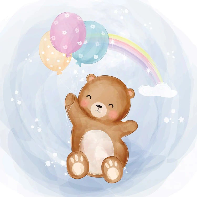 Baby Bear Flying With Balloons