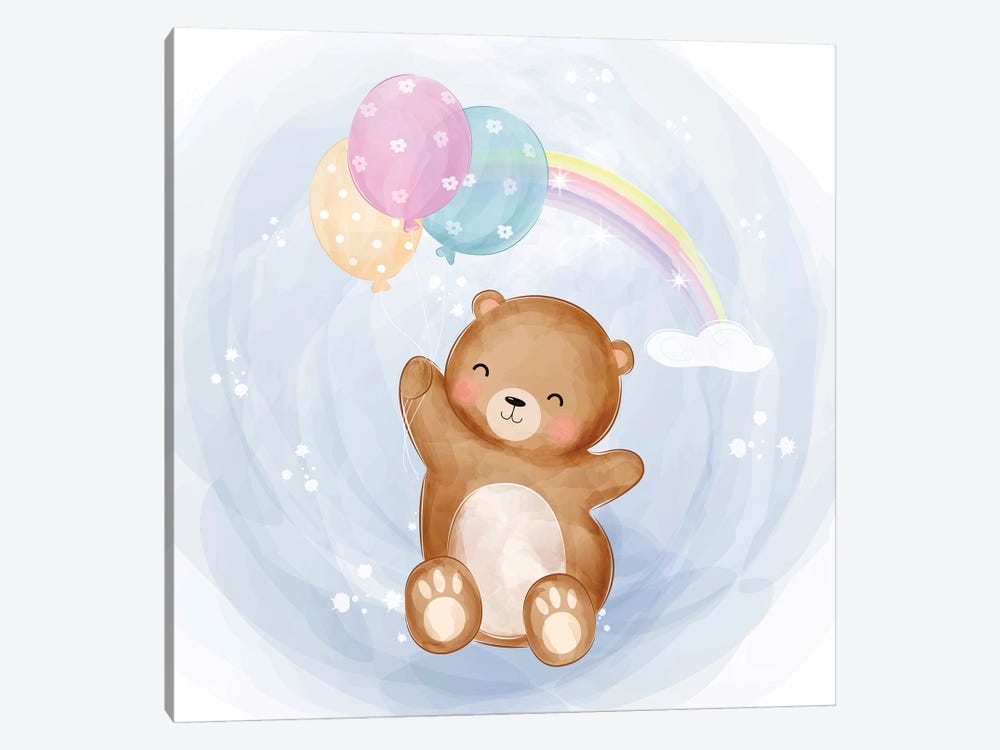 Baby Bear Flying With Balloons by Art Mirano 1-piece Canvas Art Print