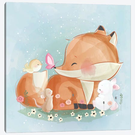 Fox With His Friends Canvas Print #ARM922} by Art Mirano Canvas Art