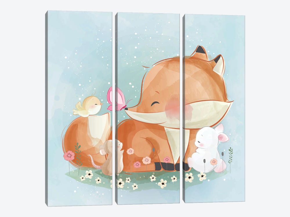 Fox With His Friends by Art Mirano 3-piece Canvas Artwork