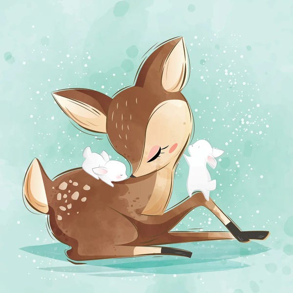 Cute Deer With Little Bunnies