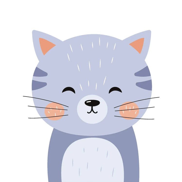 Cute Blue Cat For Kids Room