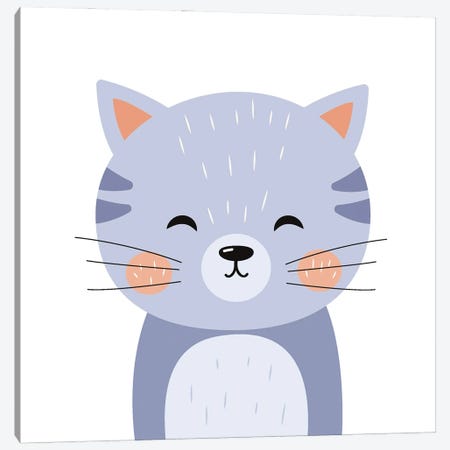 Cute Blue Cat For Kids Room Canvas Print #ARM928} by Art Mirano Canvas Artwork
