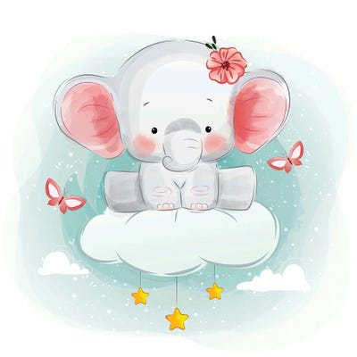 Baby Elephant Sitting by Art Mirano framed canvas print