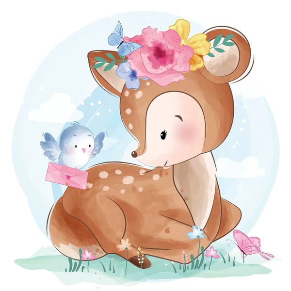 Cute Little Deer With Bird