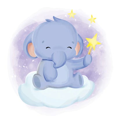 Baby Elephant Playing Star by Art Mirano framed canvas print