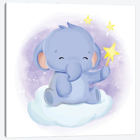 Baby Elephant Playing Star Canvas Print #ARM943} by Art Mirano Canvas Art
