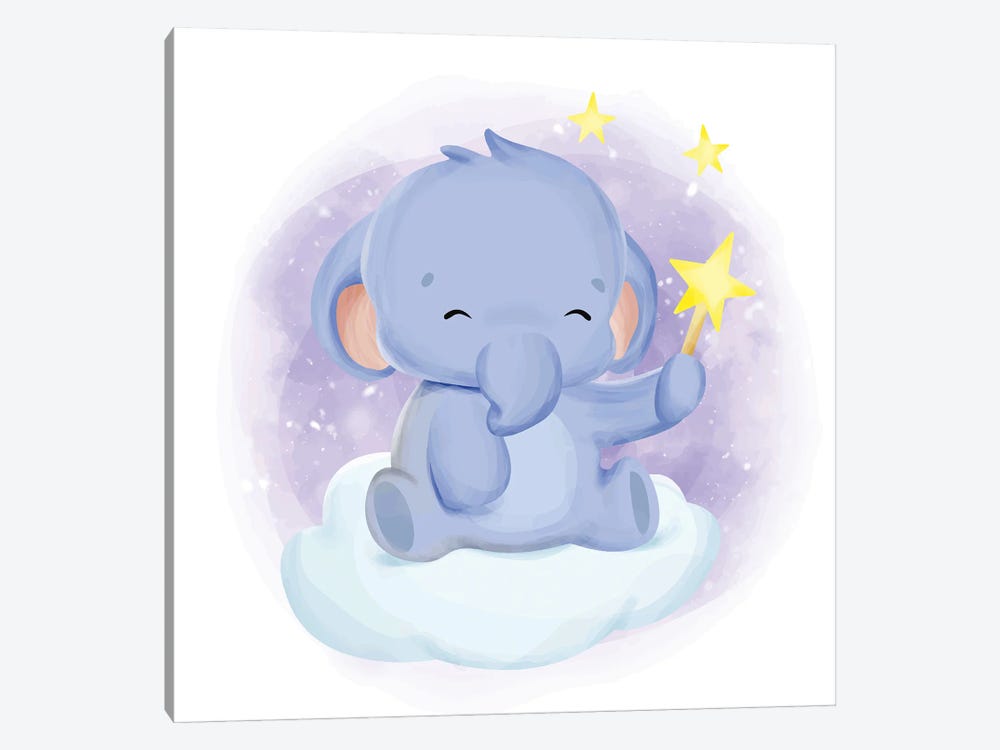 Baby Elephant Playing Star by Art Mirano 1-piece Art Print