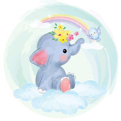 Baby Elephant And Rainbow by Art Mirano framed canvas print