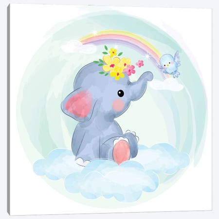 Baby Elephant And Rainbow Canvas Print #ARM945} by Art Mirano Canvas Art Print