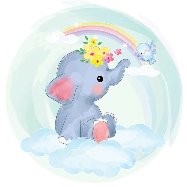Art Mirano: Baby Elephant And Rainbow by Art Mirano