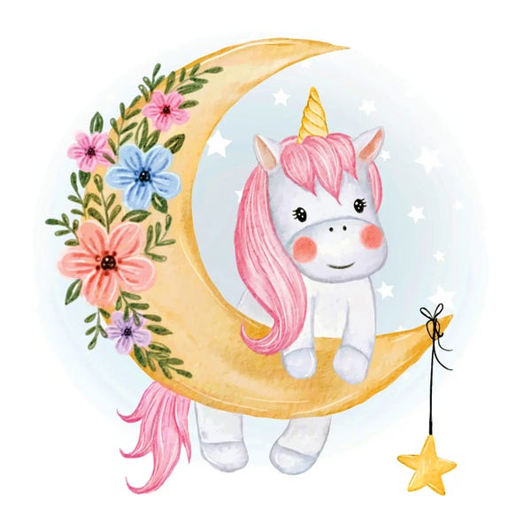 Unicorns: Cute Unicorn With Moon by Art Mirano