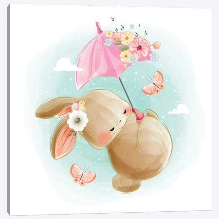 Cute Bunny Flying Canvas Print #ARM948} by Art Mirano Canvas Wall Art