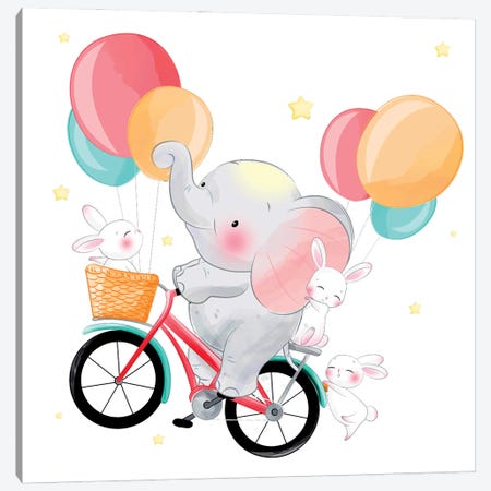 Cute Elephant Riding A Bicycle Canvas Print #ARM949} by Art Mirano Canvas Art