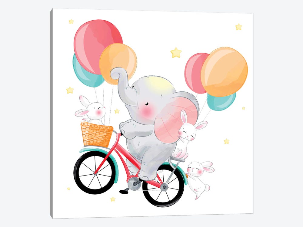 Cute Elephant Riding A Bicycle by Art Mirano 1-piece Canvas Art Print