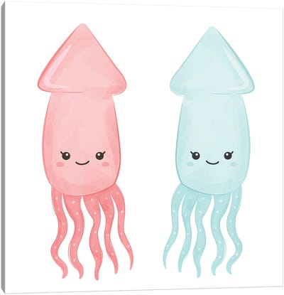 Cute Sea Creatures - Squid Canvas Art Print - Squid Art