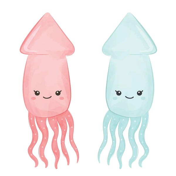 Squid: Cute Sea Creatures - Squid by Art Mirano