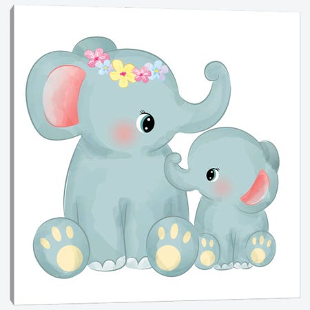 Mommy And Baby Elephant Canvas Print #ARM971} by Art Mirano Art Print