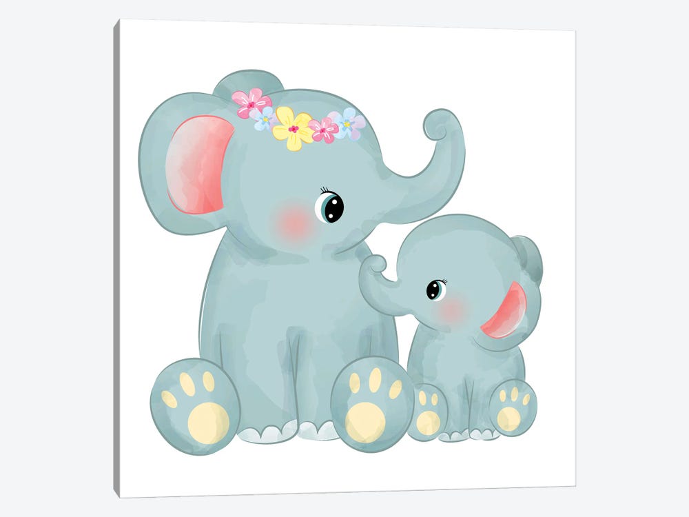 Mommy And Baby Elephant by Art Mirano 1-piece Canvas Wall Art