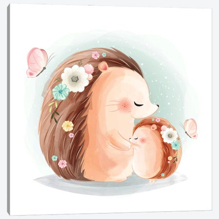 Mommy And Baby Hedgehog Hugging Canvas Print #ARM975} by Art Mirano Canvas Wall Art