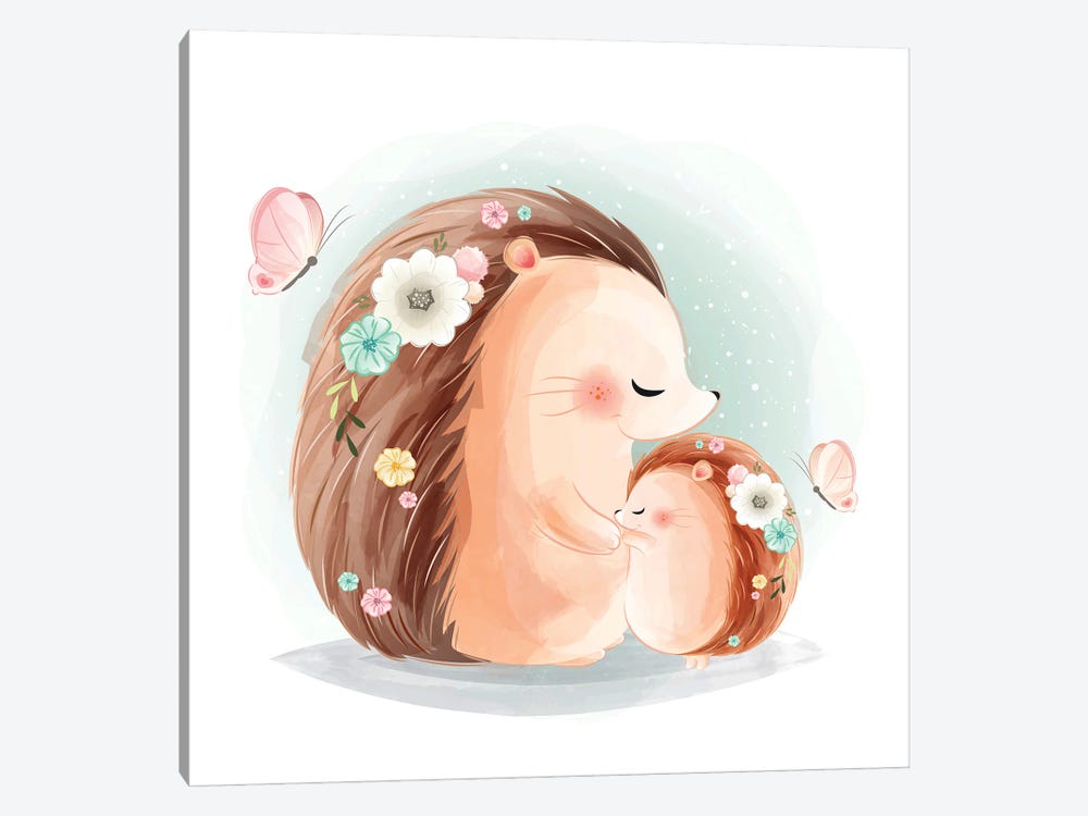 Mommy And Baby Hedgehog Hugging by Art Mirano 1-piece Canvas Art