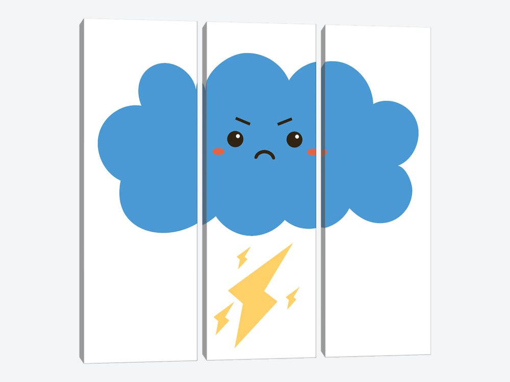 Cloud With Lightning For Kids Room by Art Mirano 3-piece Canvas Wall Art