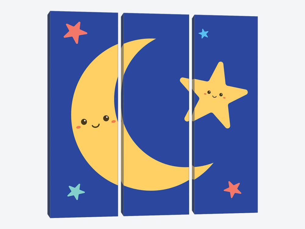 Moon And Star For Kids Room by Art Mirano 3-piece Canvas Artwork