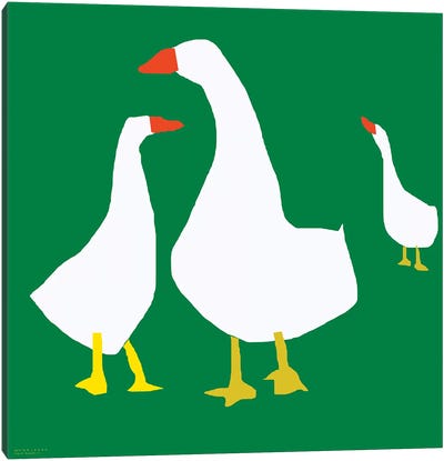 Geese On Green Canvas Art Print - Goose Art