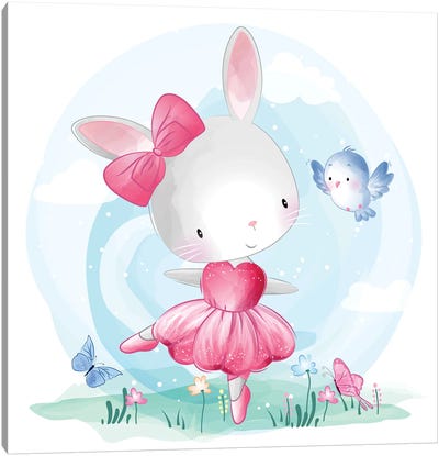 Cute Little Bunny Dancing Canvas Art Print - Art Mirano