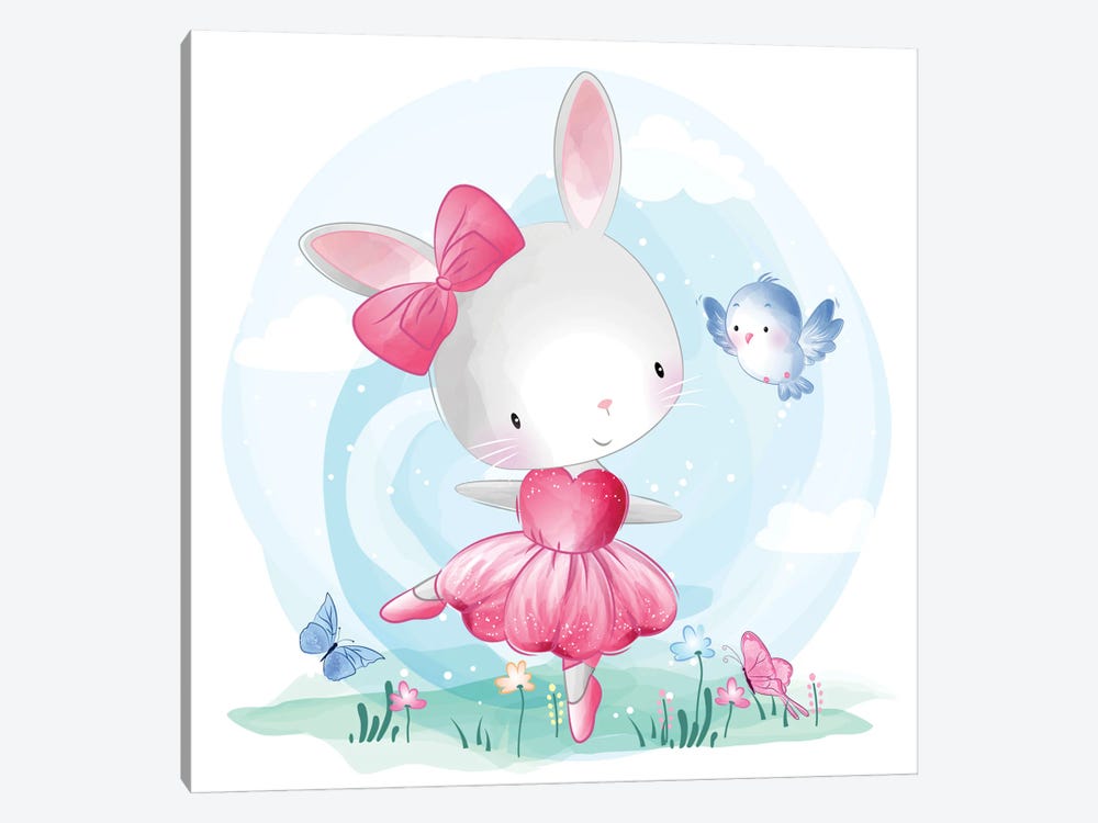 Cute Little Bunny Dancing by Art Mirano 1-piece Canvas Wall Art
