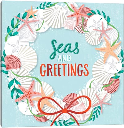 Seas & Greetings III Canvas Art Print - Coastal Christmas Décor