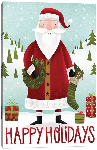 Folk Santa Canvas Art Print - Santa Claus Art