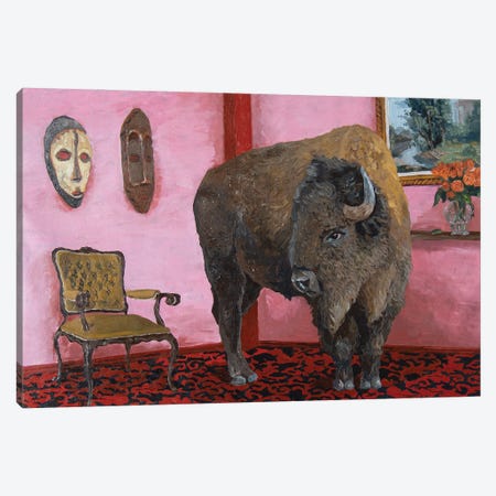 Bison On Red Canvas Print #ARX3} by Artur Rios Canvas Print